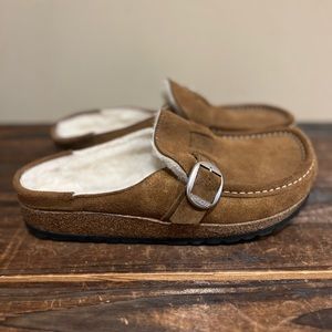 Birkenstock Buckley Fur Lined Mule Sandals Size 38 Narrow EUC